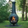 blue rooster rose chiminea green accent